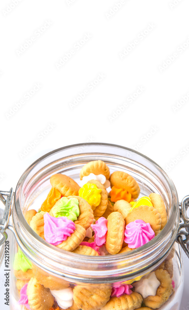 Belly button iced gem biscuits over white background