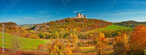 Nice autumnal scene with the ruins of the castle of Csesznek