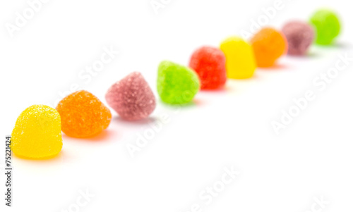 Colorful mix sugar jelly candy over white background
