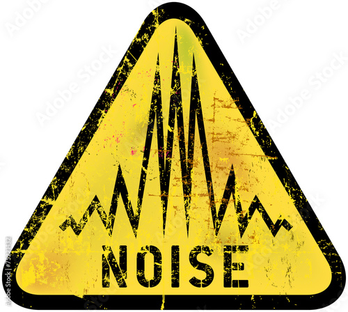 noise warning sign, grungy style, vector illustration