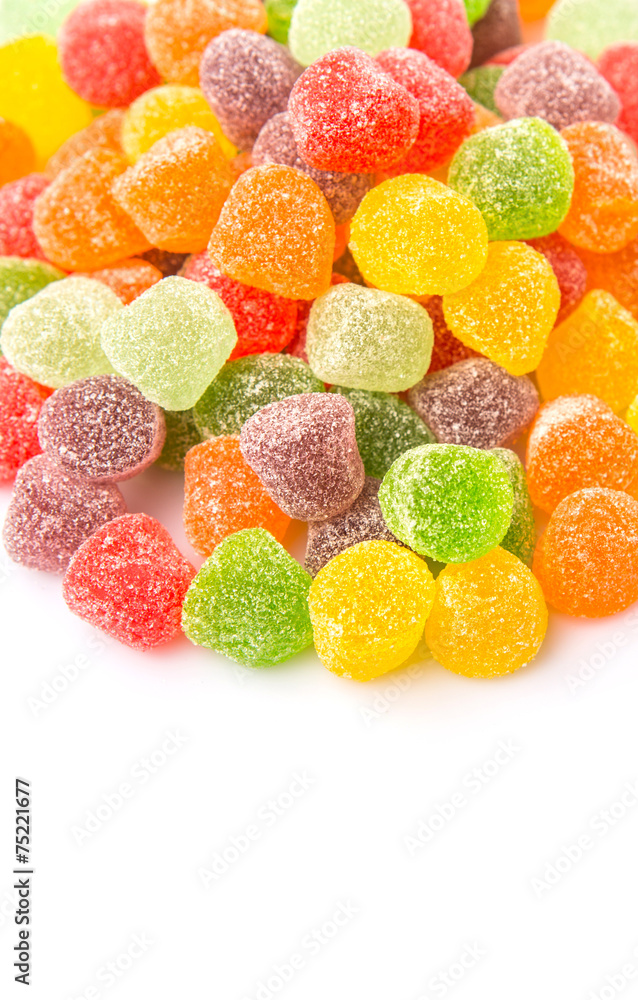Colorful mix sugar jelly candy over white background Colorful mix sugar jelly candy over white background