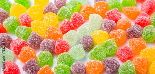 Colorful mix sugar jelly candy over white background