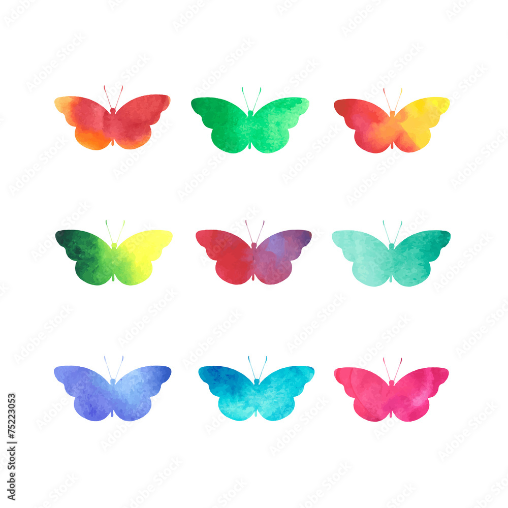 watercolor butterflies set isolated on white Stock Vector | Adobe Stock