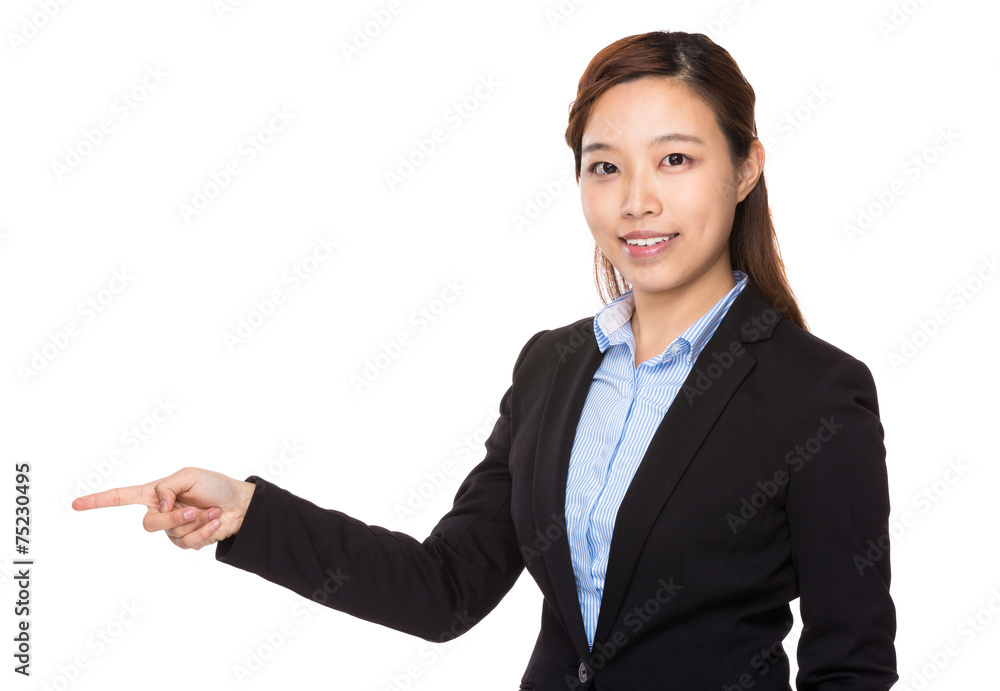 Asian Businesswoman with finger point aside Asian Businesswoman with finger point aside