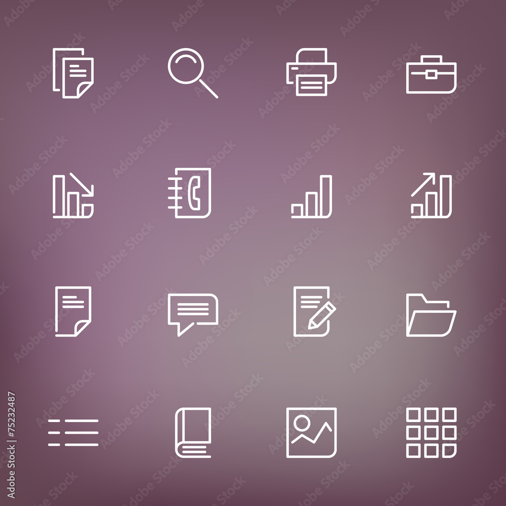 White thin line icons set for web and mobile on color background White thin line icons set for web and mobile on color background
