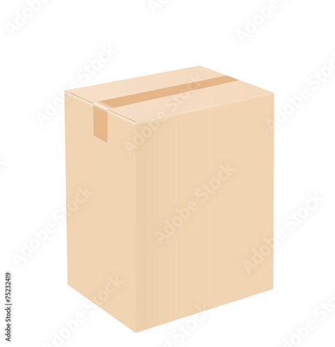 Cardboard box taped up and isolated on a white background.