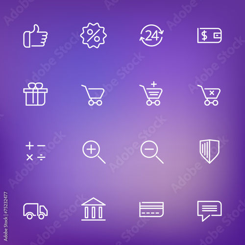 White thin line icons set for web and mobile on color background