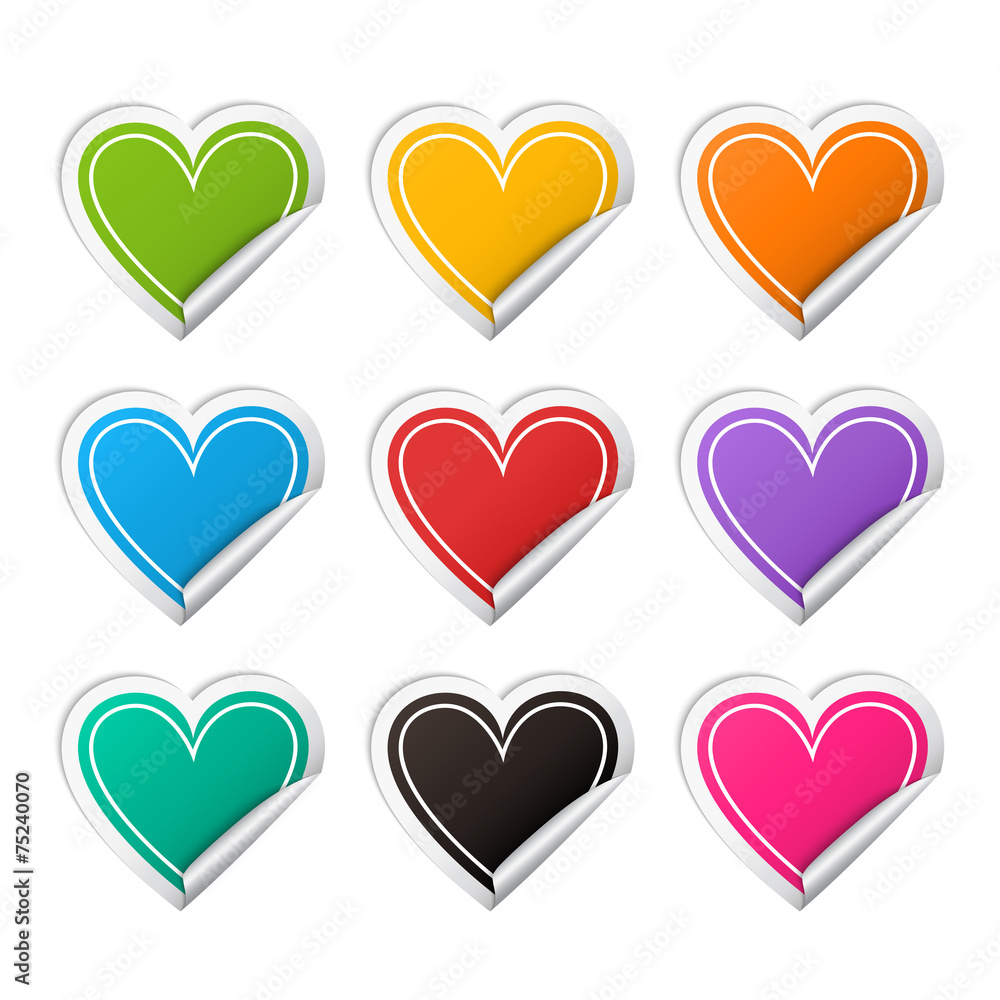 realistic heart colorful Sticker set