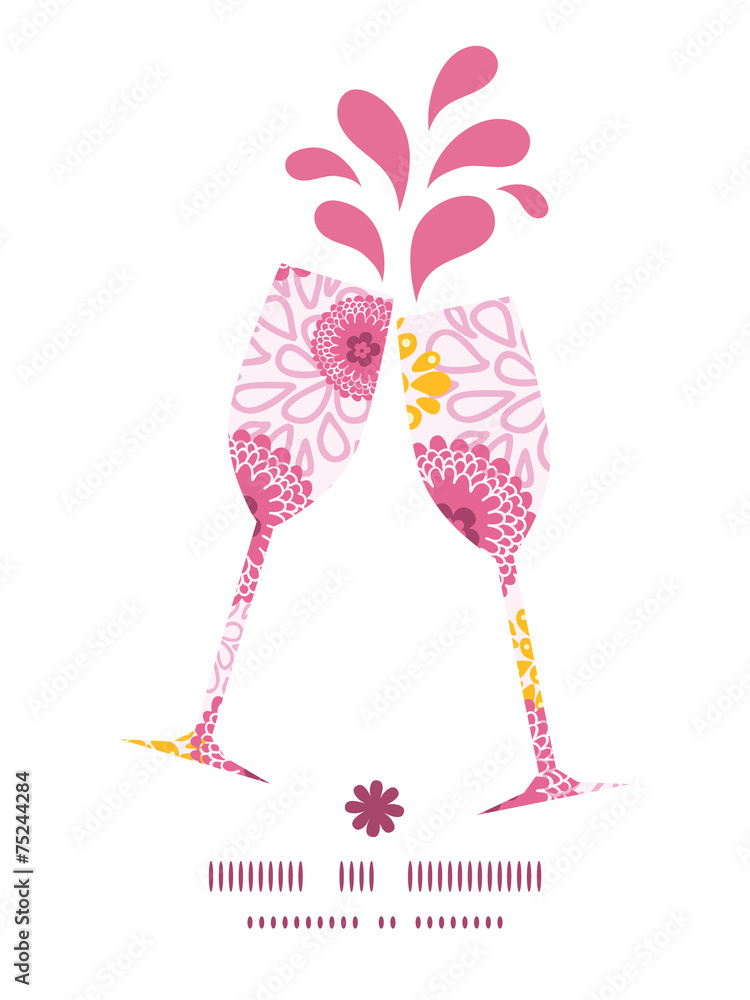 Vector pink field flowers toasting wine glasses silhouettes Vector pink field flowers toasting wine glasses silhouettes