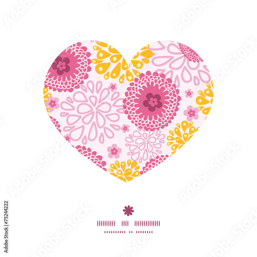 Fototapeta Naklejka Na Ścianę i Meble -  Vector pink field flowers heart silhouette pattern frame