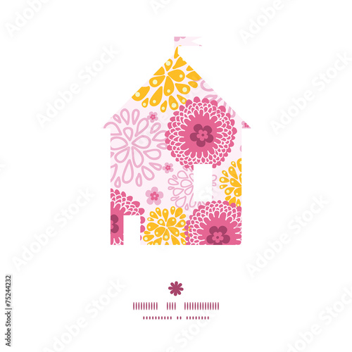 Vector pink field flowers house silhouette pattern frame