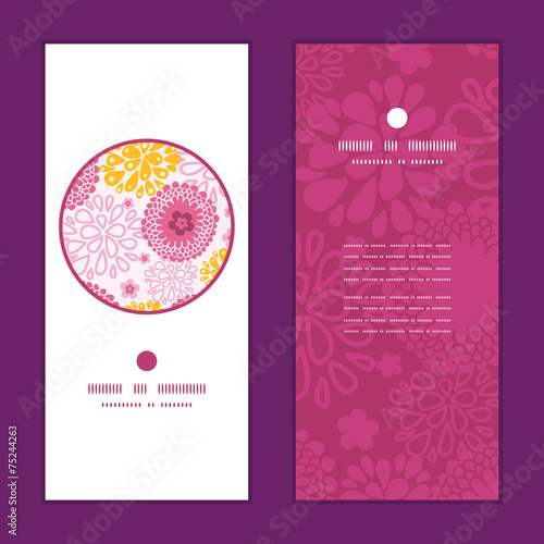 Vector pink field flowers vertical round frame pattern