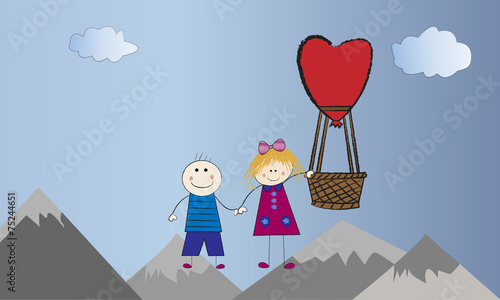 Niños y globo aerostático.