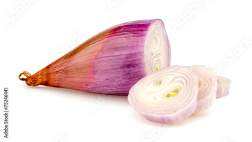 Sliced banana shallot onion on white
