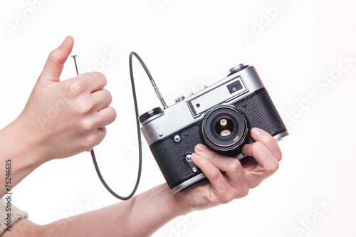 Analog camera with cable release and hand photo