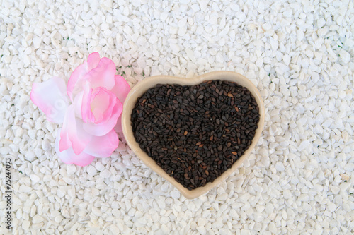 black sesame in heart bowl
