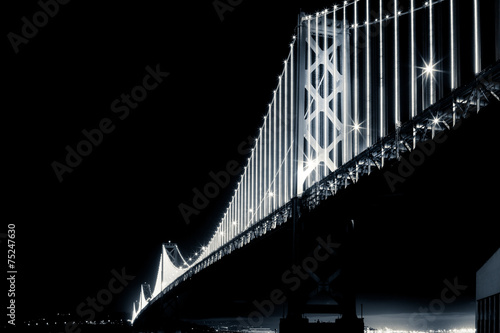 San Francisco Bay Bridge at Night in Black and White