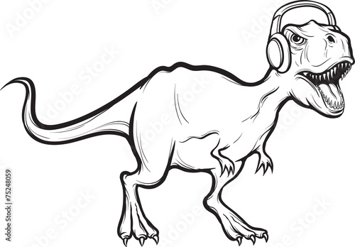 whiteboard drawing - t-rex dinosaur with headphones