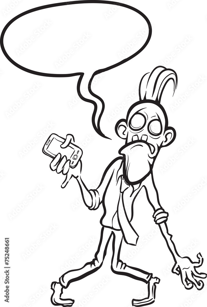 whiteboard drawing - zombie businessman with smartphone whiteboard drawing - zombie businessman with smartphone