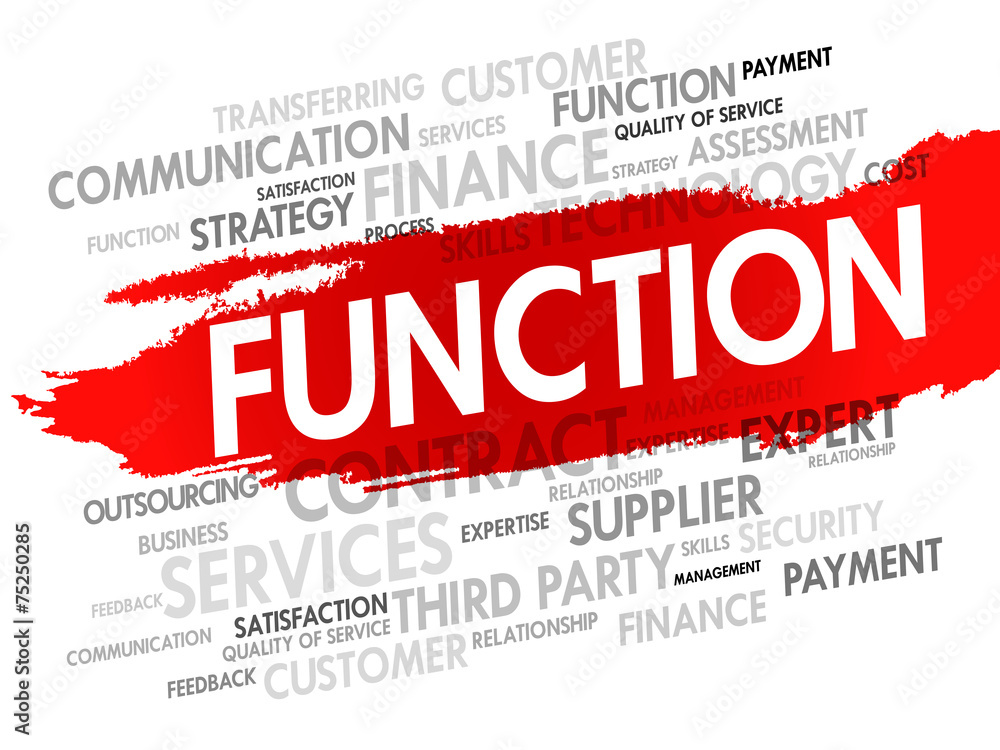 Word cloud of FUNCTION related items, presentation background