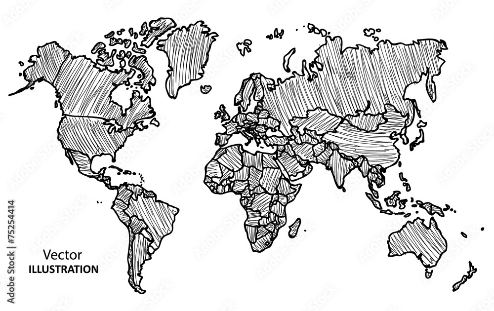 World map line drawing style design Royalty Free Vector-saigonsouth.com.vn
