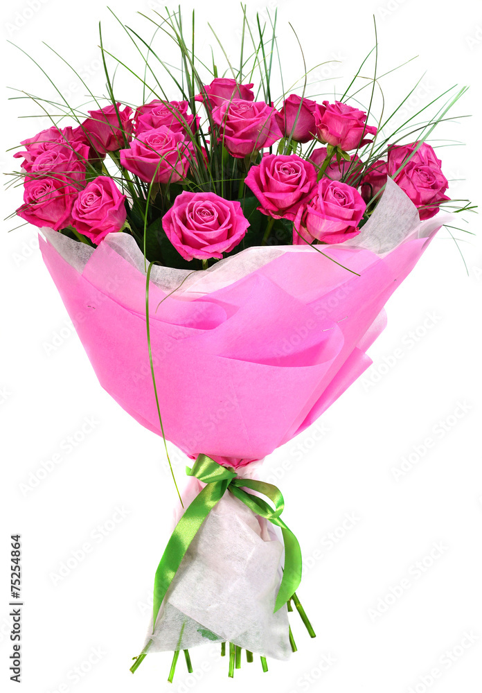 Fototapeta premium Bouquet of roses in pink package