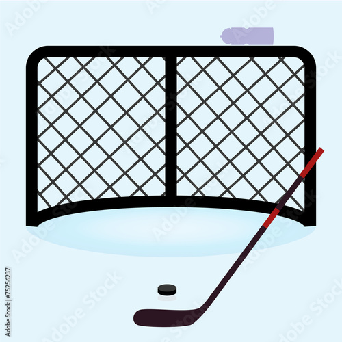 ice hockey net gate with hockey stick and puck eps10