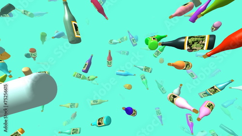 Flying bottles generated 3D video photo