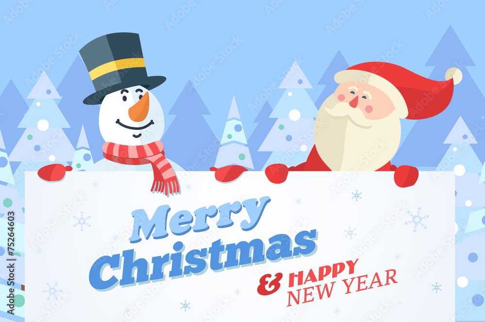 Snowman and Santa with banner. Christmas vector background Snowman and Santa with banner. Christmas vector background