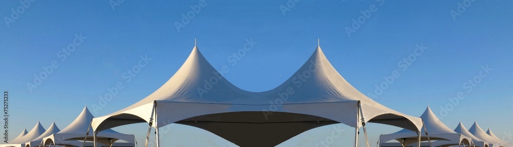 row of white tent tops - obrazy, fototapety, plakaty 