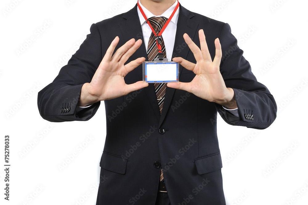 ネームプレートを付けている男性のビジネスマン