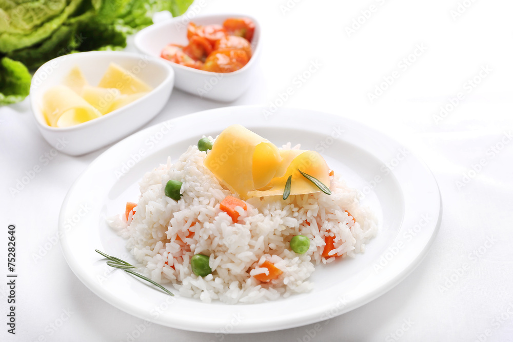Vegetable rice served on table, close-up Vegetable rice served on table, close-up