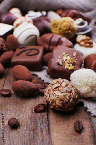 Different chocolates with coffee beans