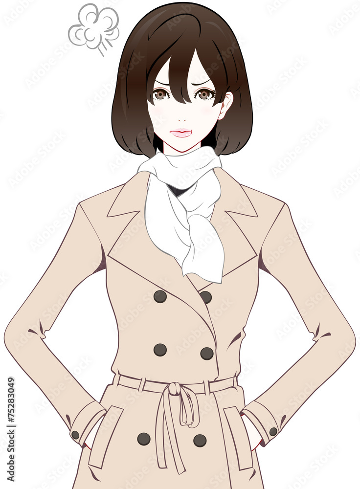 Fototapeta premium 女性 トレンチコート 怒る