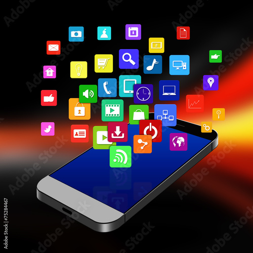 Touch screen mobile phone with colorful application icons,cell p