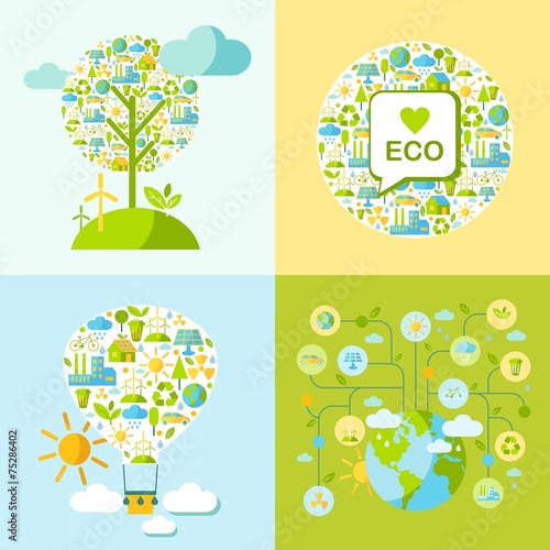 Simple illustration with many icons on nature theme