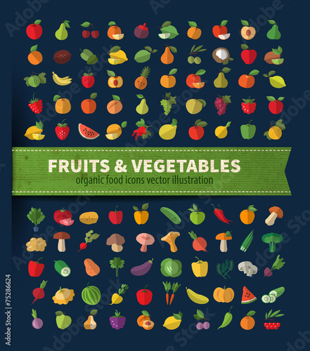 Fruit and vegetables. Set of icons. Fresh food