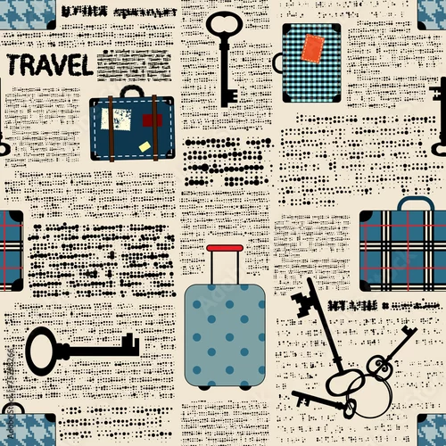 Tapety Imitacja gazety z walizkami i podróżami.