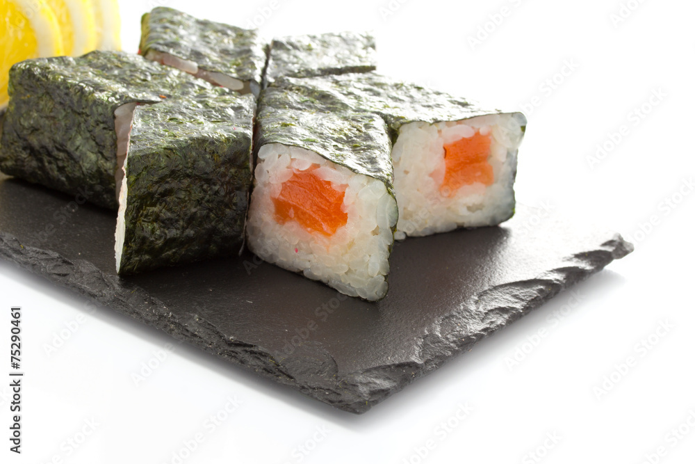 Salmon sushi maki isolated Salmon sushi maki isolated