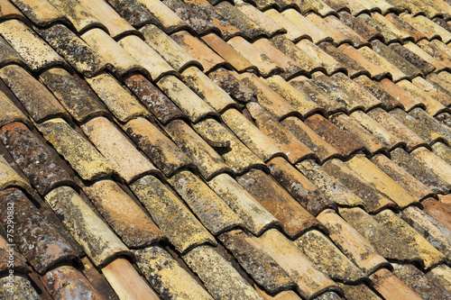 Old red brick roof tiles