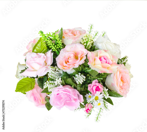 Artificial rose flowers bouquet on white backgroundStock photo