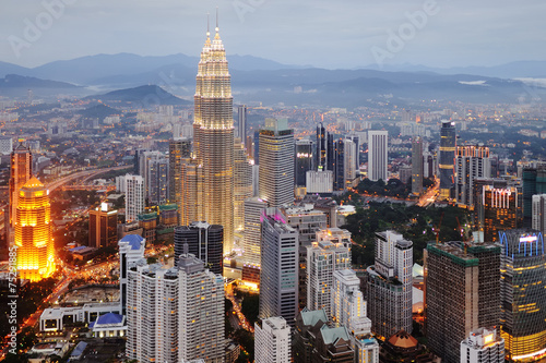 Photography Aerial view of Kuala Lumpur at nightfall