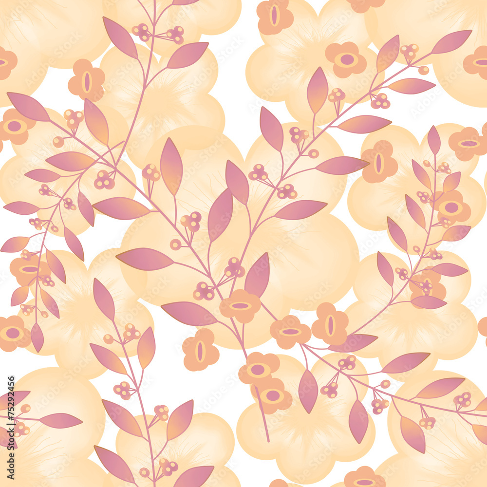 Seamless floral berry pattern pastel background