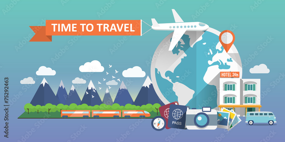 Travel banner. Flat vector illustration.