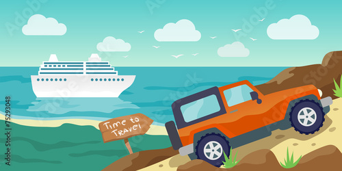 Travelling banner flat illustration. Business travel concept.
