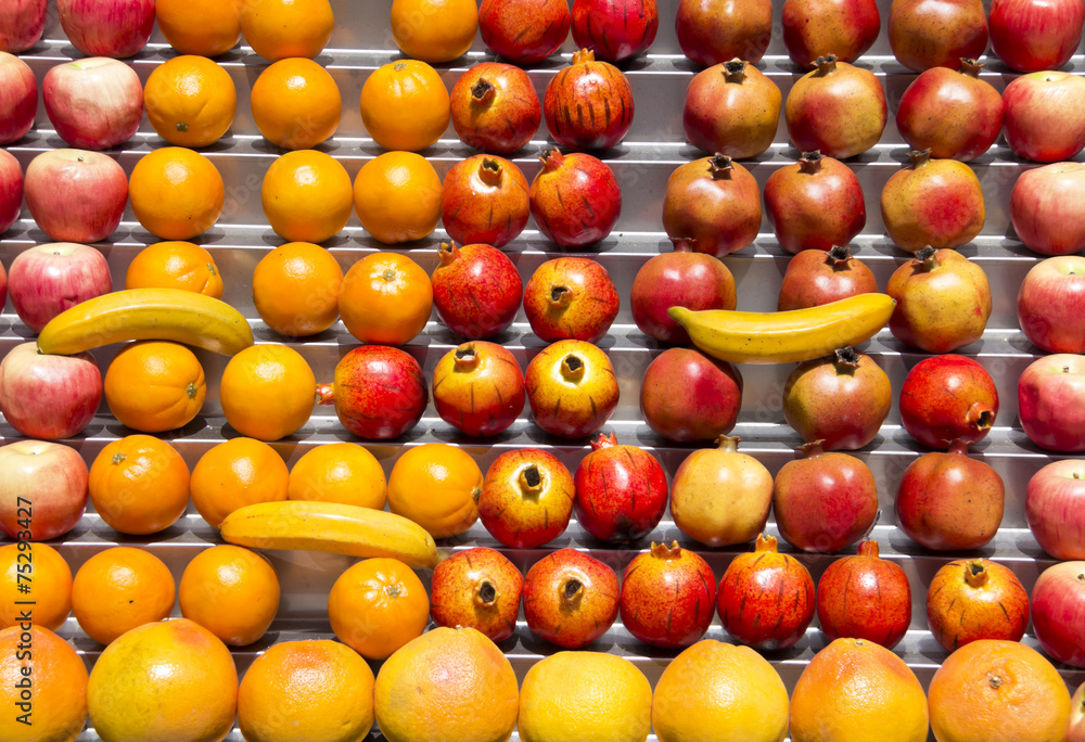 Fresh fruits at a market table