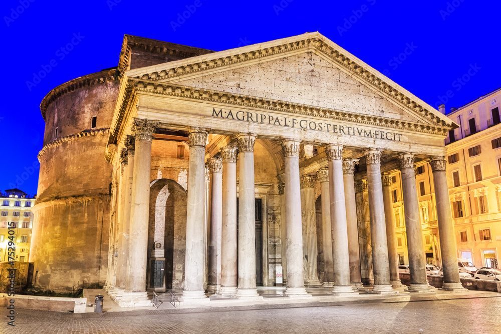 Pantheon, Rotonda square at twilight. Rome, Italy