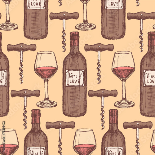Sketch wine set in vintage style