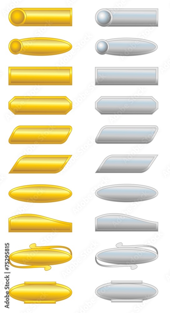 Set of web design buttons in gold and silver metal appearance Set of web design buttons in gold and silver metal appearance