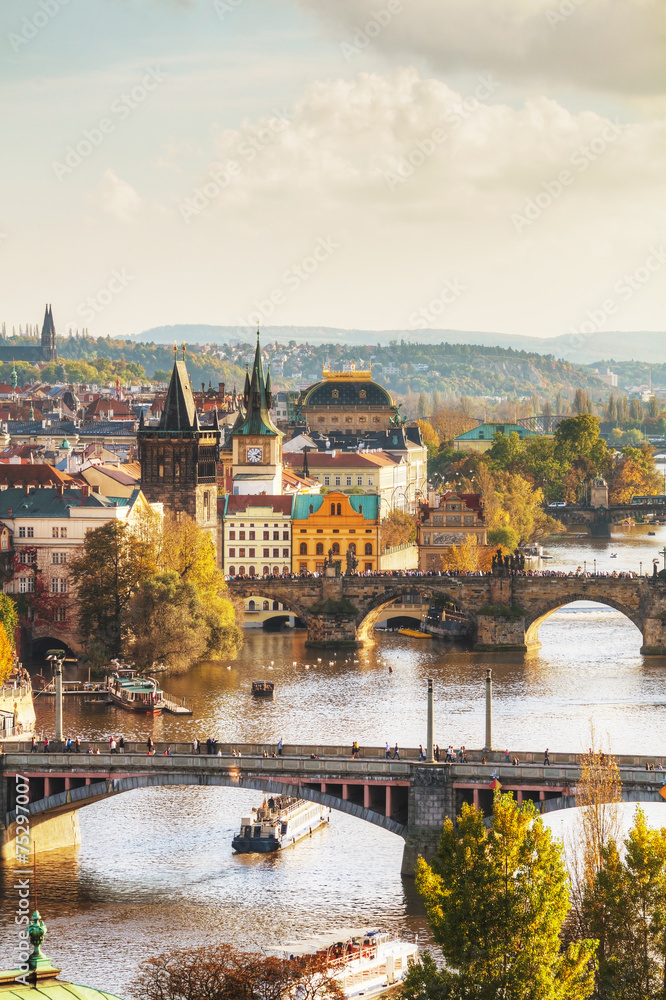 Overview of old Prague with Charles bridge